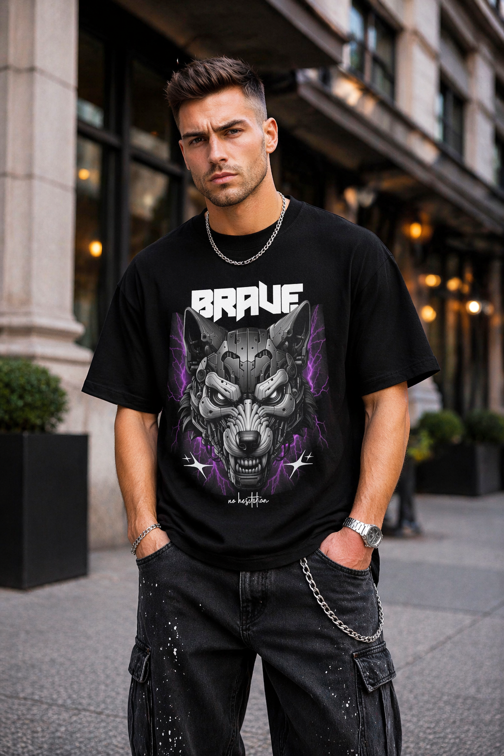 Мъжка овърсайз тениска BRAVE – No Hesitation – streetwear  | Brave88