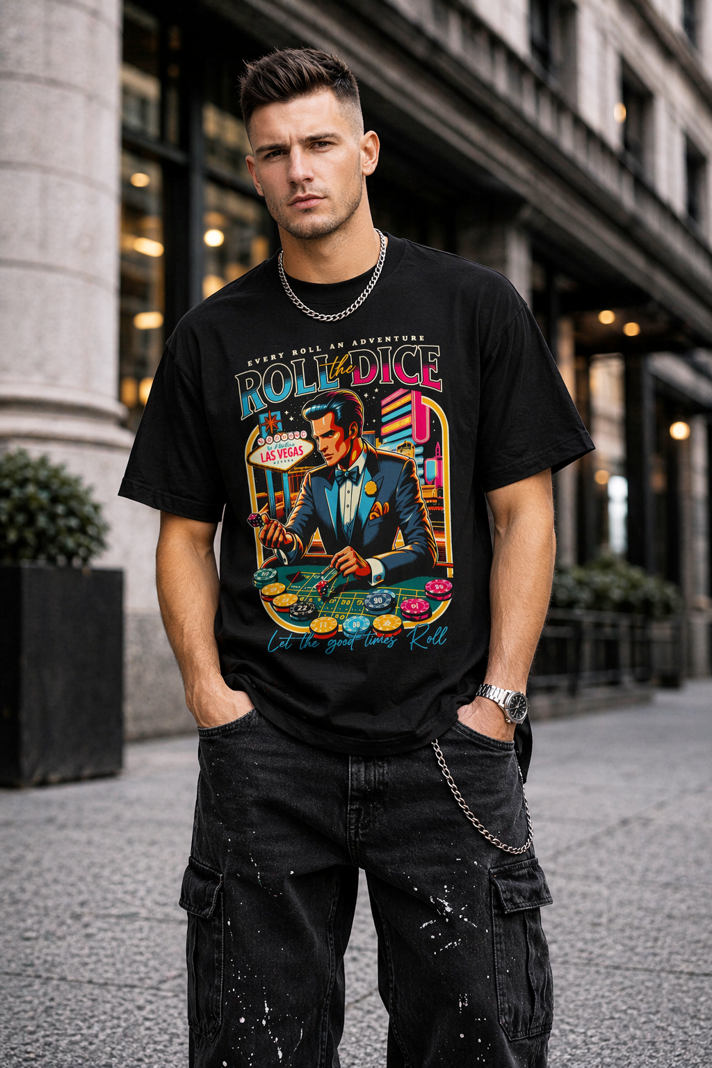 Мъжка овърсайз тениска Vegas Nights  – streetwear  | Brave88