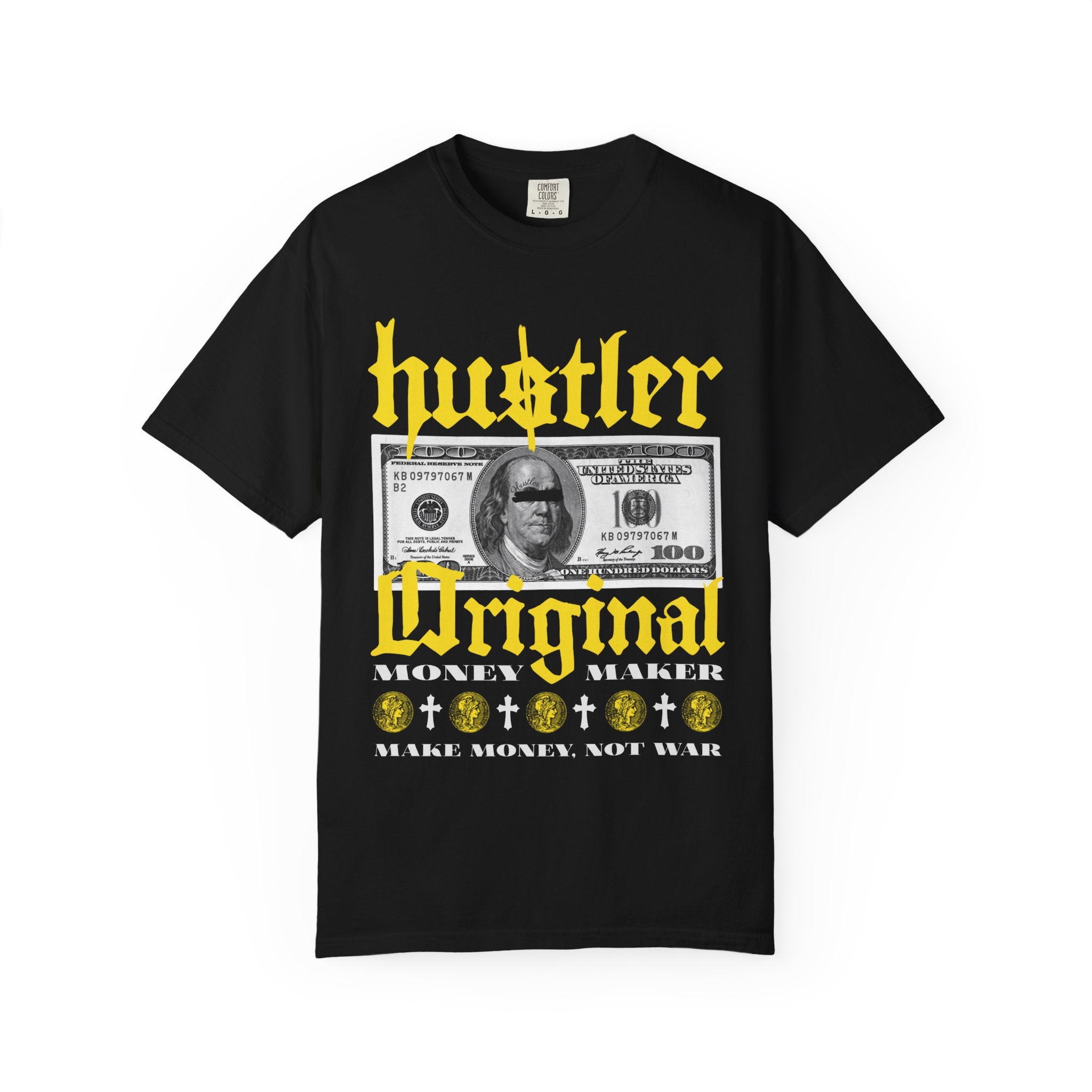 Черна oversize тениска Hustler Original  принт с долар