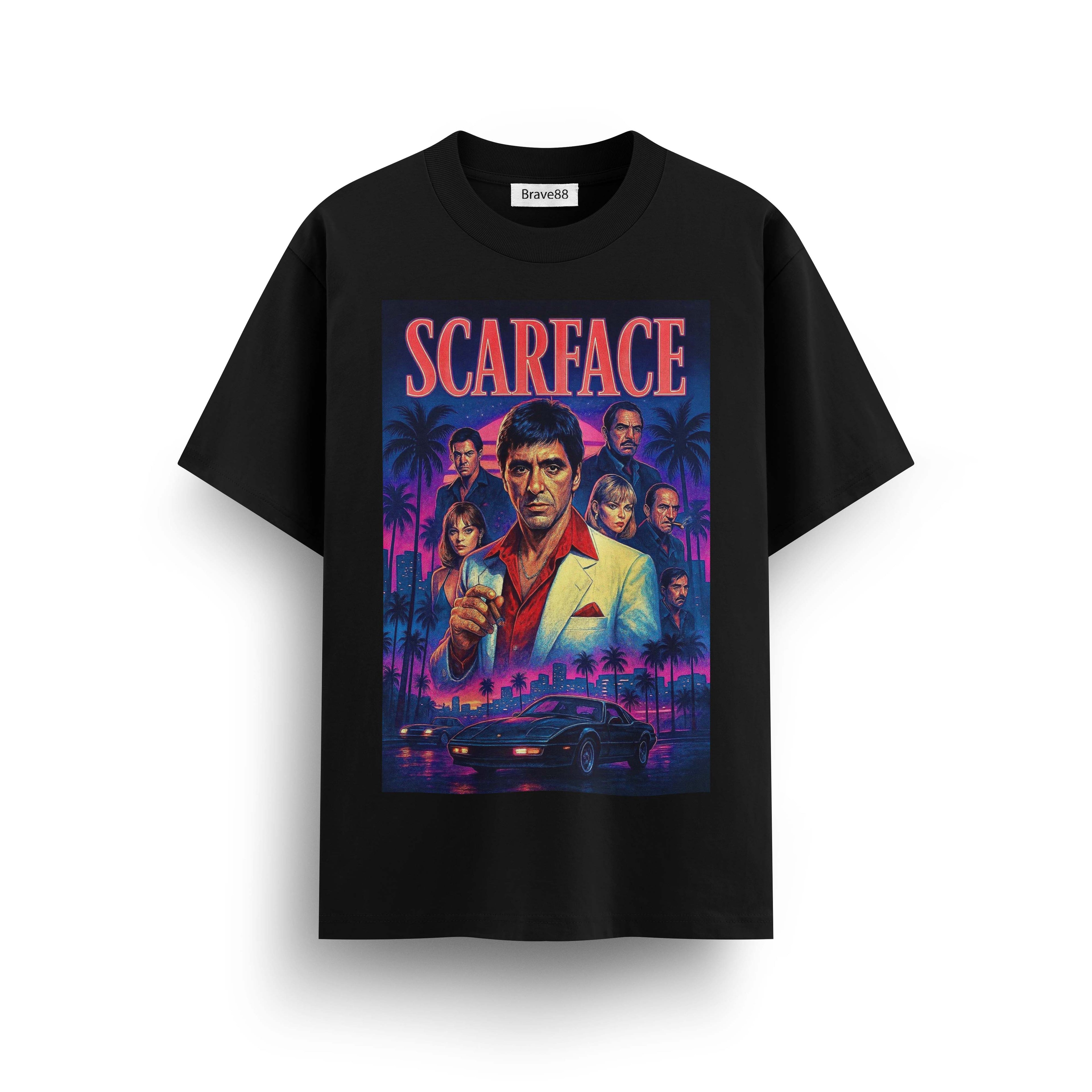Мъжка овърсайз тениска BRAVE – Scarface Miami Nights streetwear  | Brave88