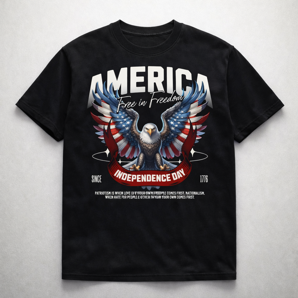 Черна oversize тениска Eagle Freedom с streetwear принт | Brave88