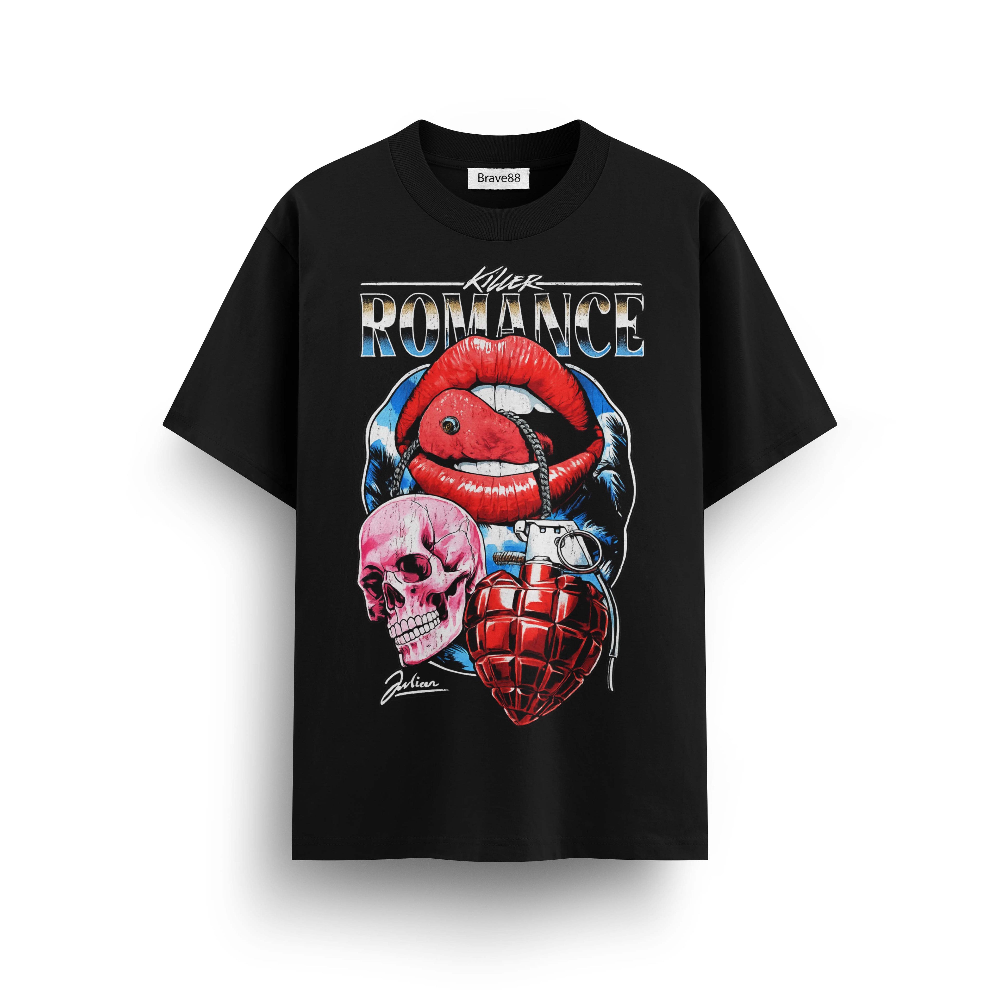 Мъжка овърсайз тениска BRAVE – Red Lips Urban Art Tee streetwear  | Brave88