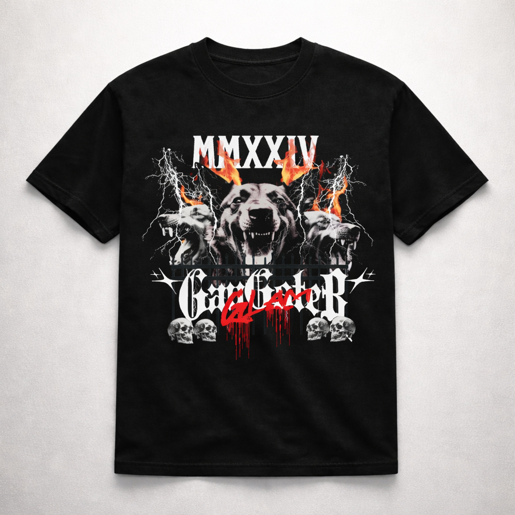 Черна oversize тениска Dog Gang с streetwear принт | Brave88