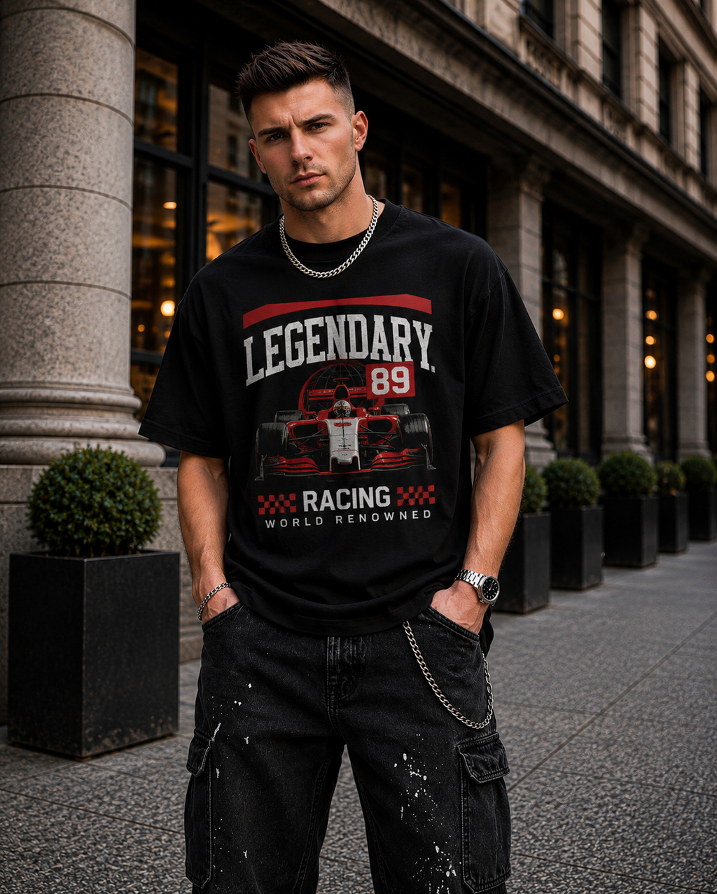 Мъжка овърсайз тениска Legendary Racing – streetwear  | Brave88
