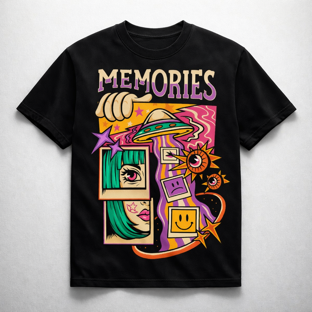 Мъжка овърсайз тениска Memories с rave принт- streetwear |  Brave88