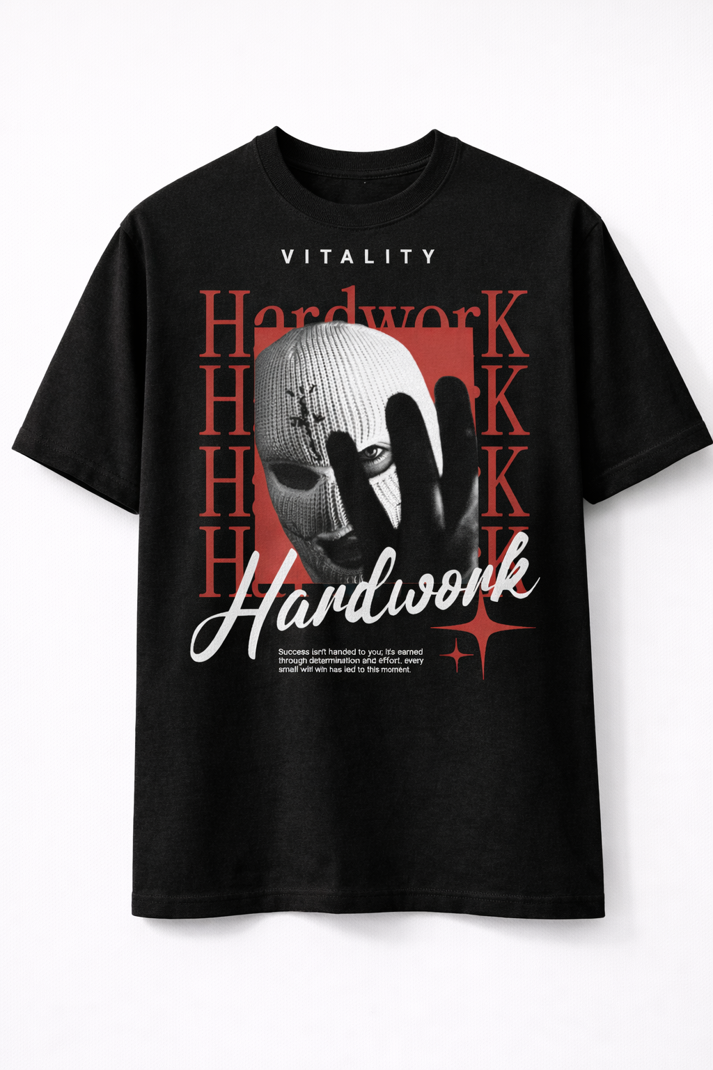 Черна oversize тениска Hardwork с принт маска