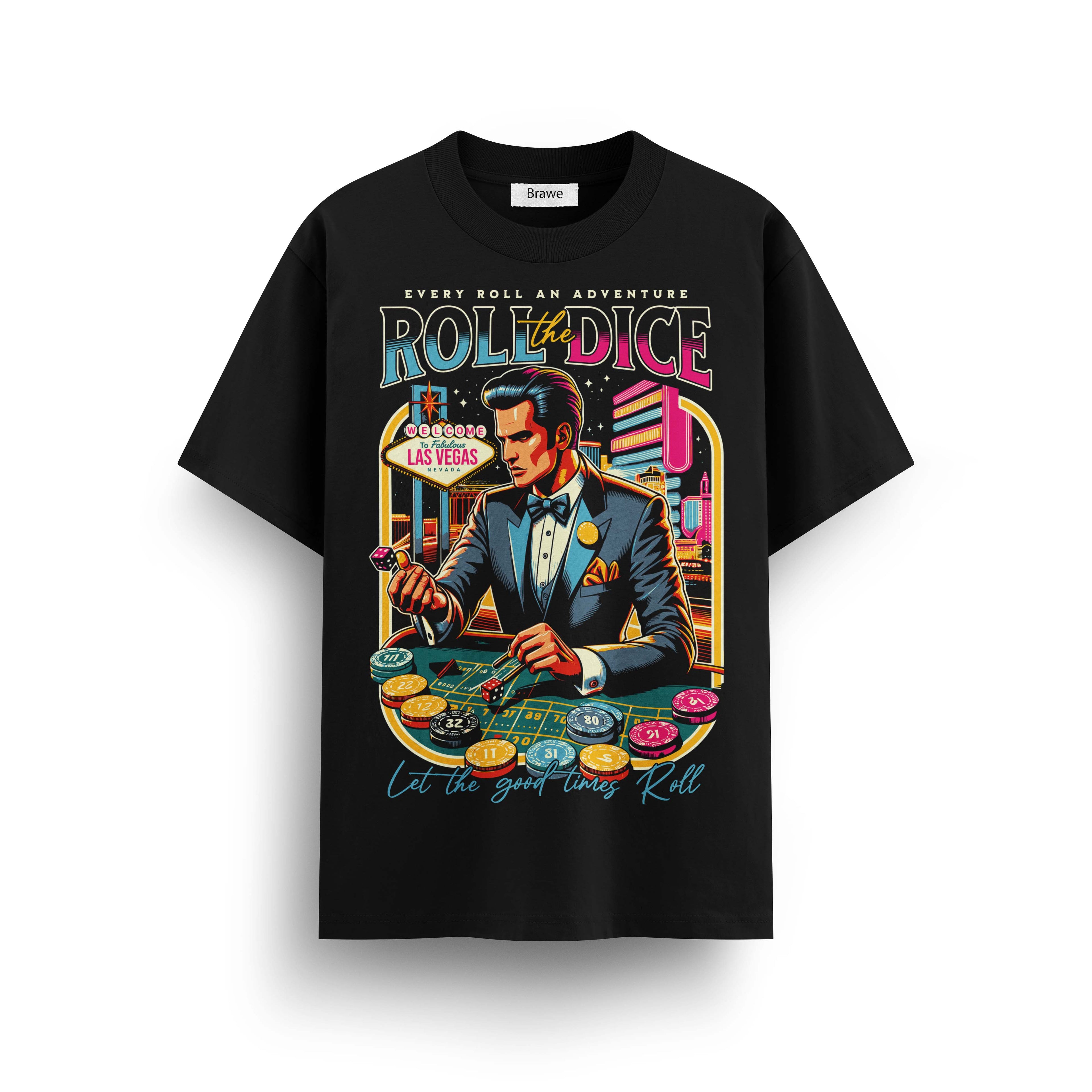 Мъжка овърсайз тениска Vegas Nights  – streetwear  | Brave88