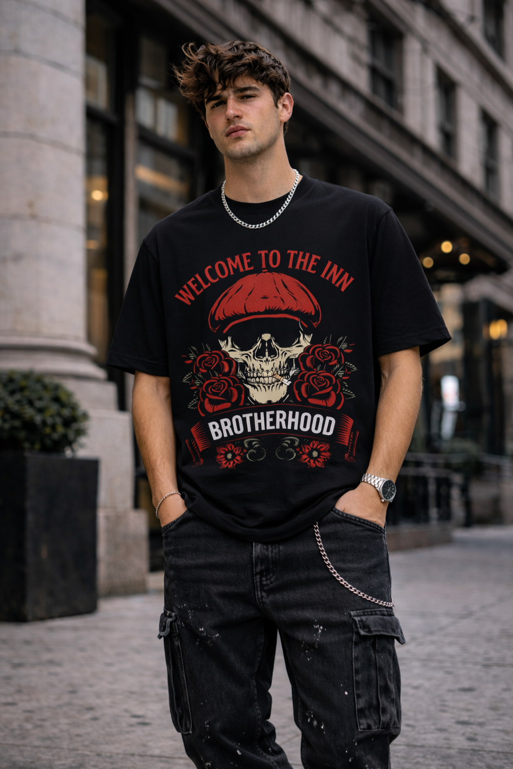 Мъжка овърсайз тениска Nocturnal Roses – streetwear  | Brave88