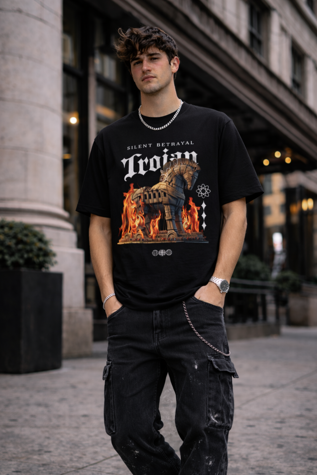 Мъжка овърсайз тениска Trojan Mindset – streetwear  | Brave88