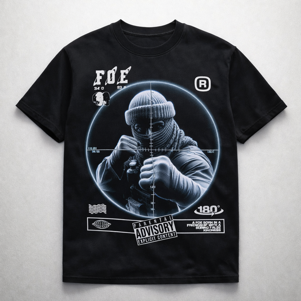 Черна oversize тениска Foe с streetwear принт | Brave88