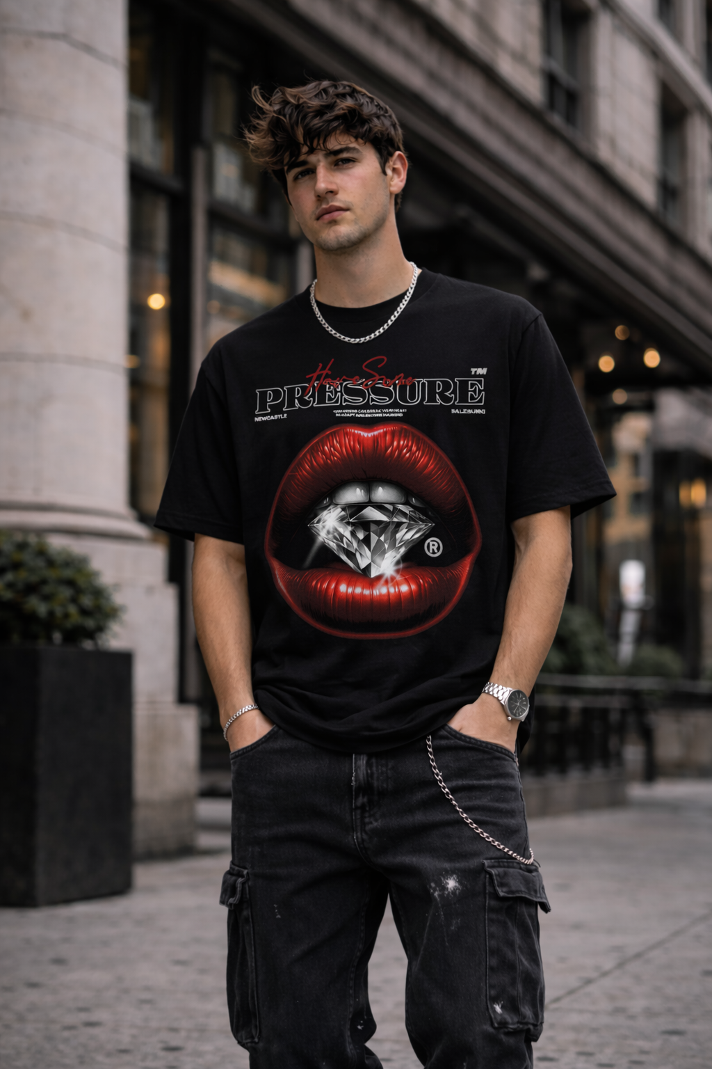 Мъжка овърсайз тениска Pressure Creates Diamonds– streetwear  | Brave88