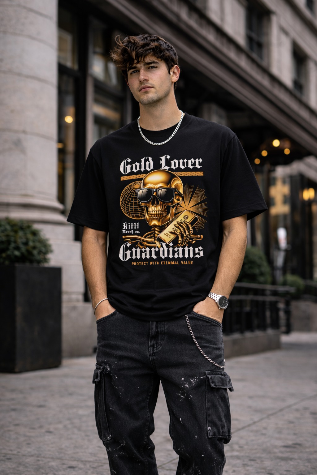 Мъжка овърсайз тениска Golden Attitude – streetwear  | Brave88