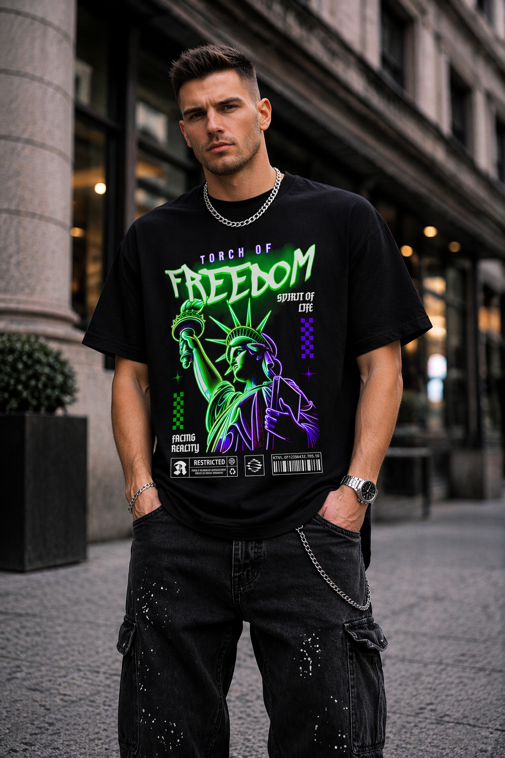 Мъжка овърсайз тениска Torch Of Freedom– streetwear  | Brave88