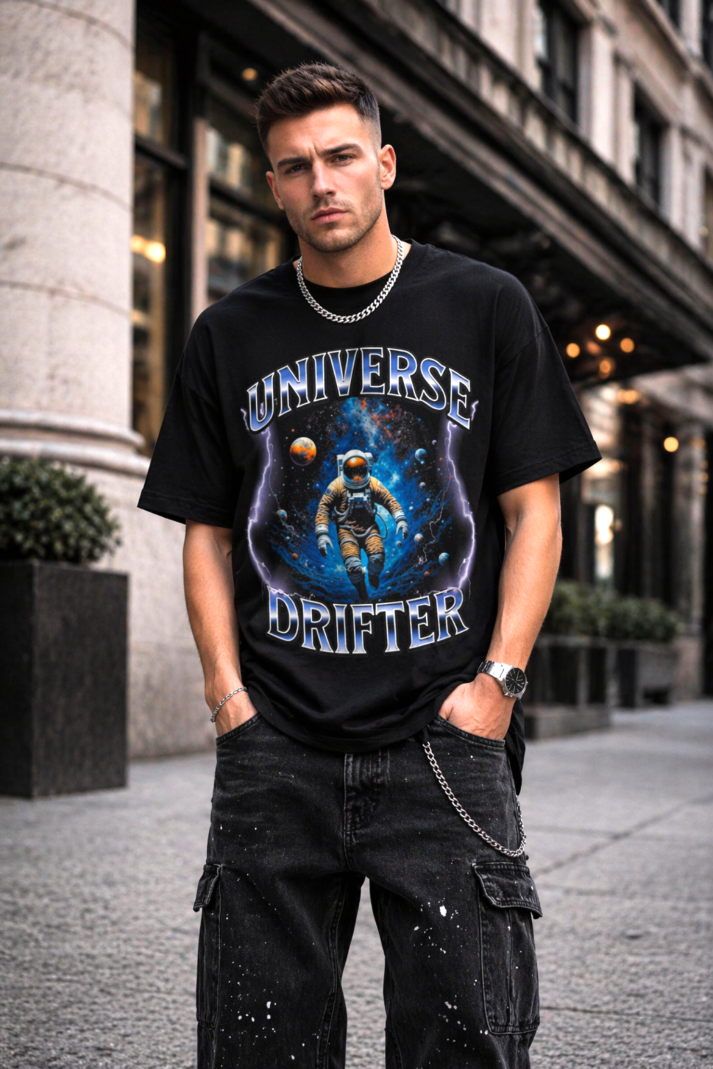 Мъжка овърсайз тениска Universe Drifter– streetwear  | Brave88